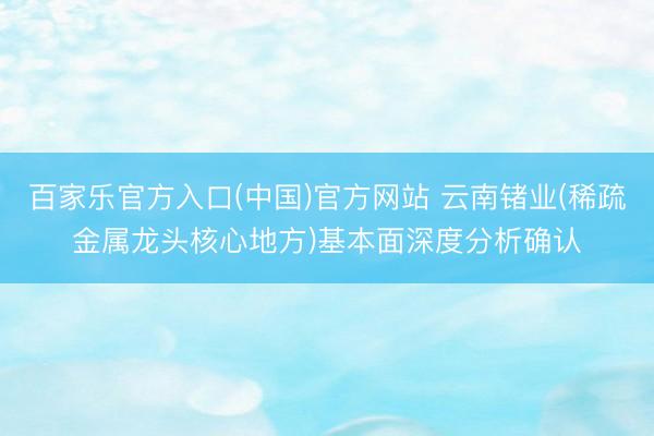 百家乐官方入口(中国)官方网站 云南锗业(稀疏金属龙头核心地方)基本面深度分析确认