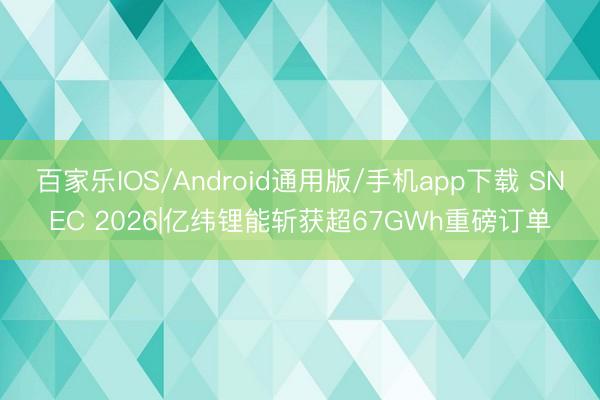 百家乐IOS/Android通用版/手机app下载 SNEC 2026|亿纬锂能斩获超67GWh重磅订单